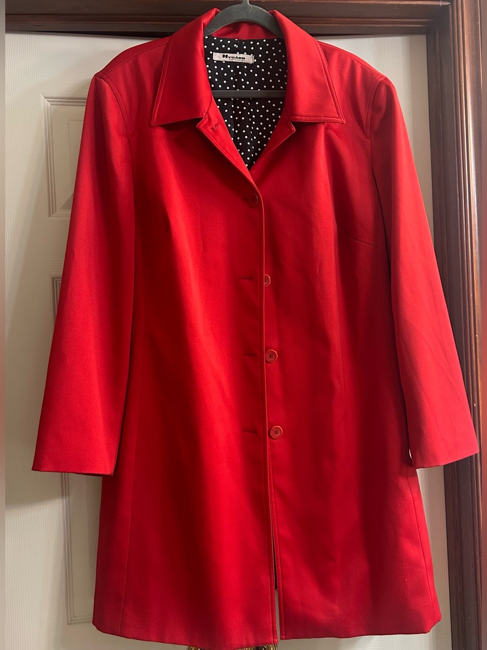 Nygard Collection Classic Red TrenchCoat/Rain Jacket with Polka Dot Lining